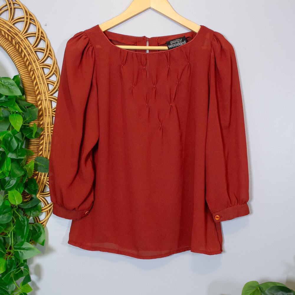 VTG Patty Woodard California Rust Pintuck Peasant Blouse Boho 70s | Dark Autumn